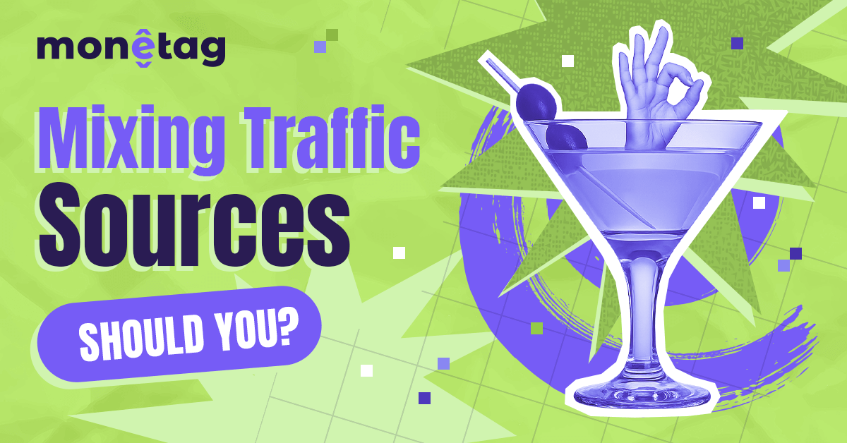 Monetag - mixing traffic sources concept showing paid, organic, and social channels working together to boost website revenue